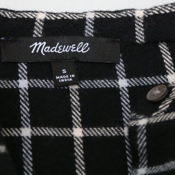 Madewell Flannel Button-Placket Tiered Mini Dress Windowpane Plaid Black S $118 - Picture 7 of 16